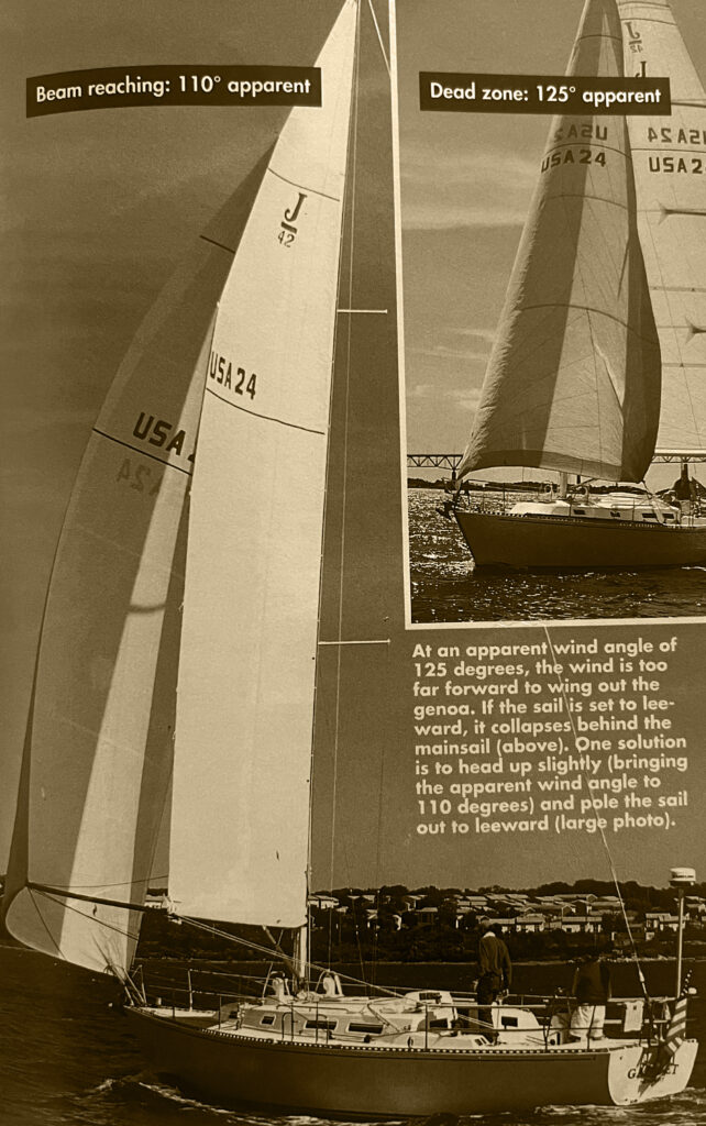 Sailing World Magazine photo of a sailboat reaching the "dead zone"