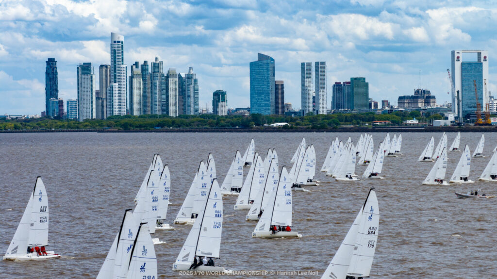 J/70 class world championship fleet races upwind in Argentina