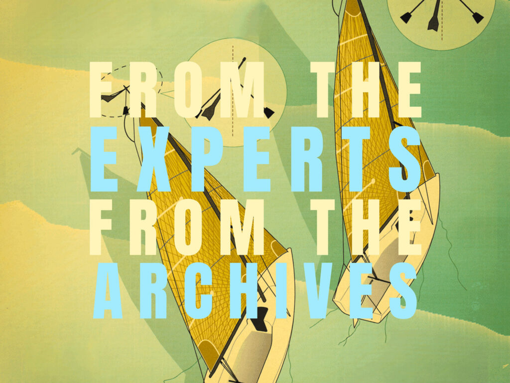 Illustration of two sailboats sailing bow-into waves